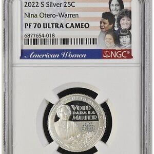2022 S NINA OTERO-WARREN AW Quarter 99.9% SILVER PROOF NGC PF 70 Ultra Cameo